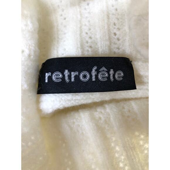 Retrofete Sweater Cable Knit Long Sleeve Turtleneck Keyhole Pullover White XS - Picture 3 of 6